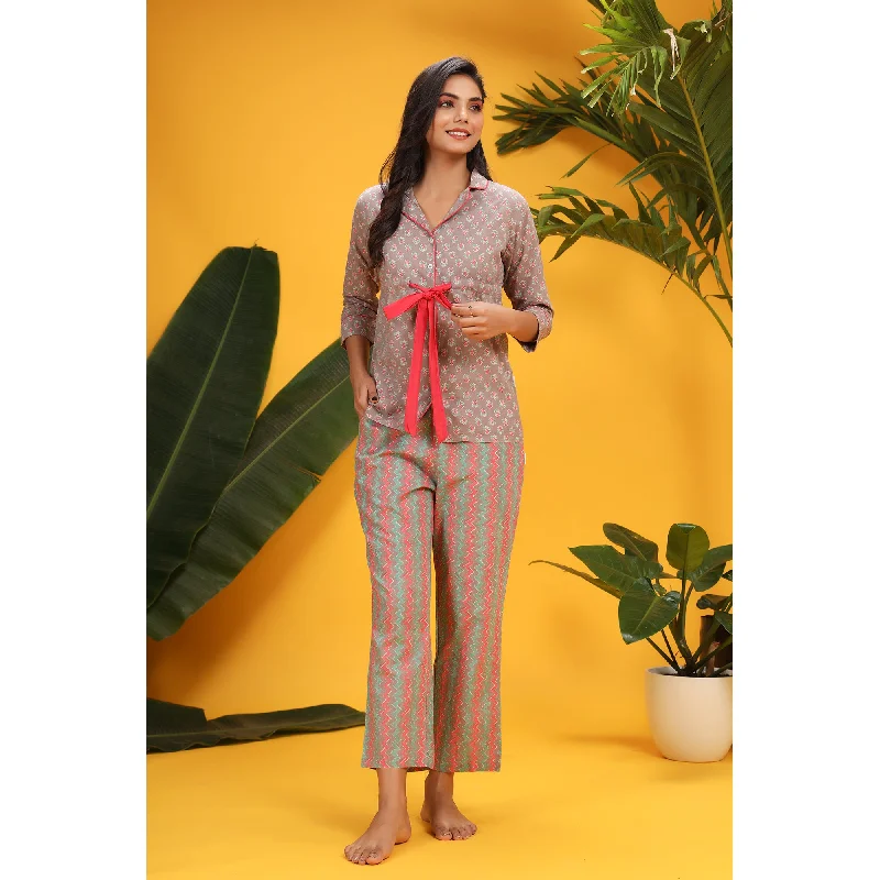 Pink Pop on Grey Front-tie Loungewear set