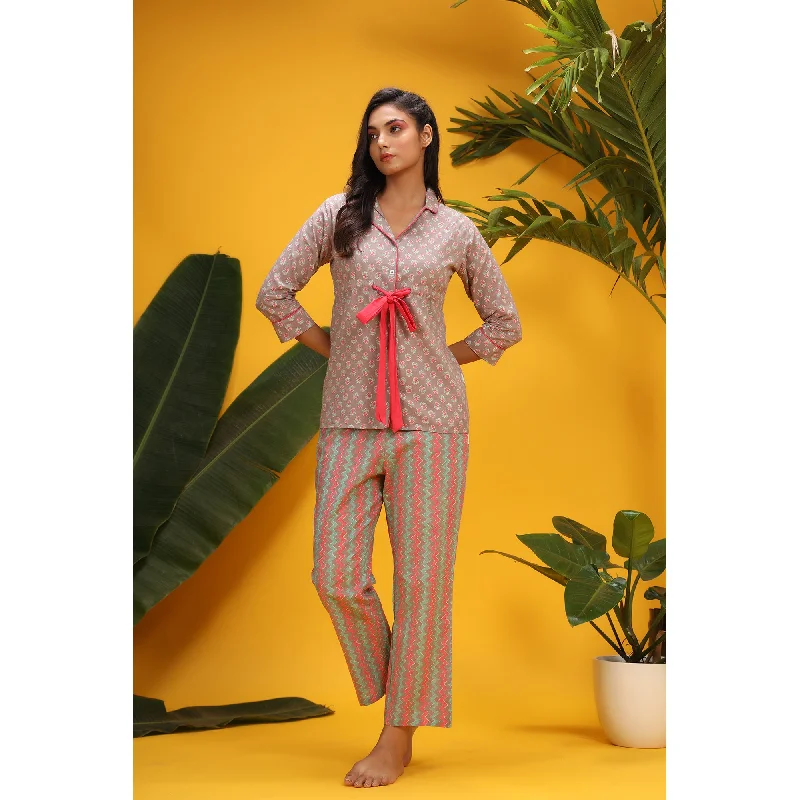 Pink Pop on Grey Front-tie Loungewear set