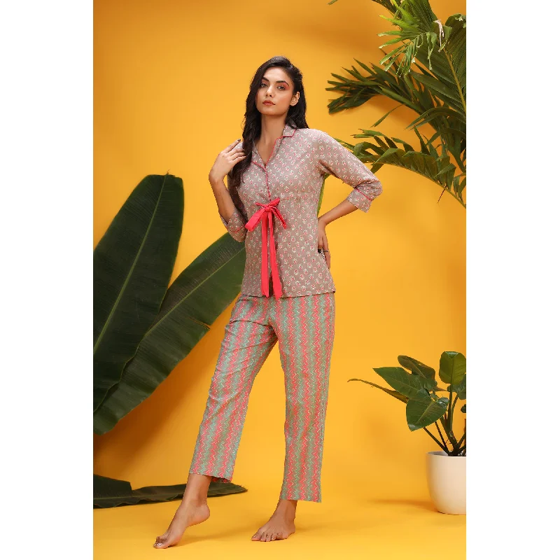 Pink Pop on Grey Front-tie Loungewear set