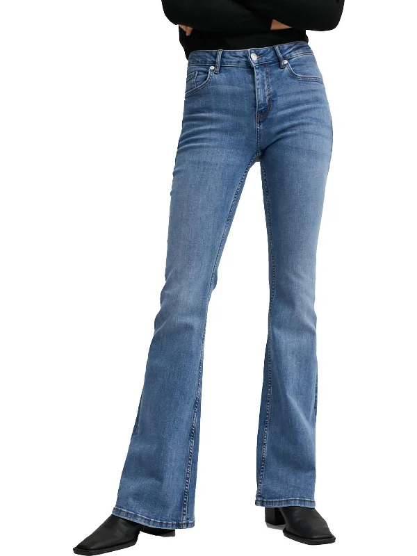 Womens Mid Waist Stretch Flare Jeans