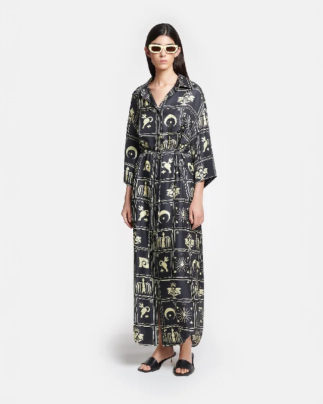 Damala - Printed Shirt Dress - Folk Art Black