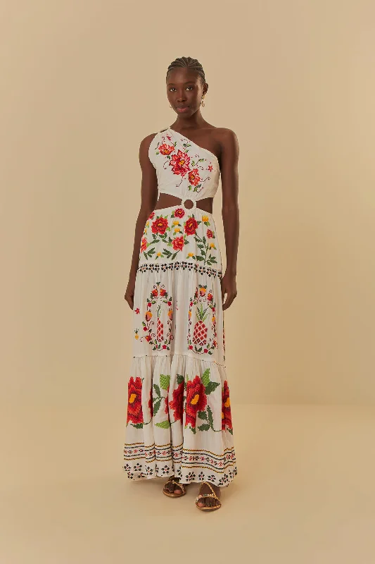 Off-White Embroidered Carmina Floral Maxi Dress