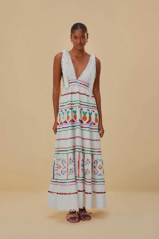 Off-White Embroidered Maxi Dress