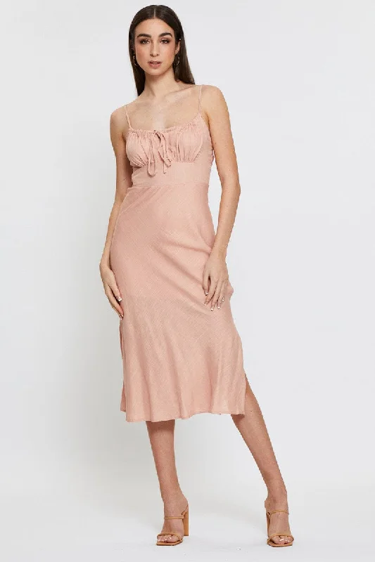 Pink Midi Dress Sleeveless Linen