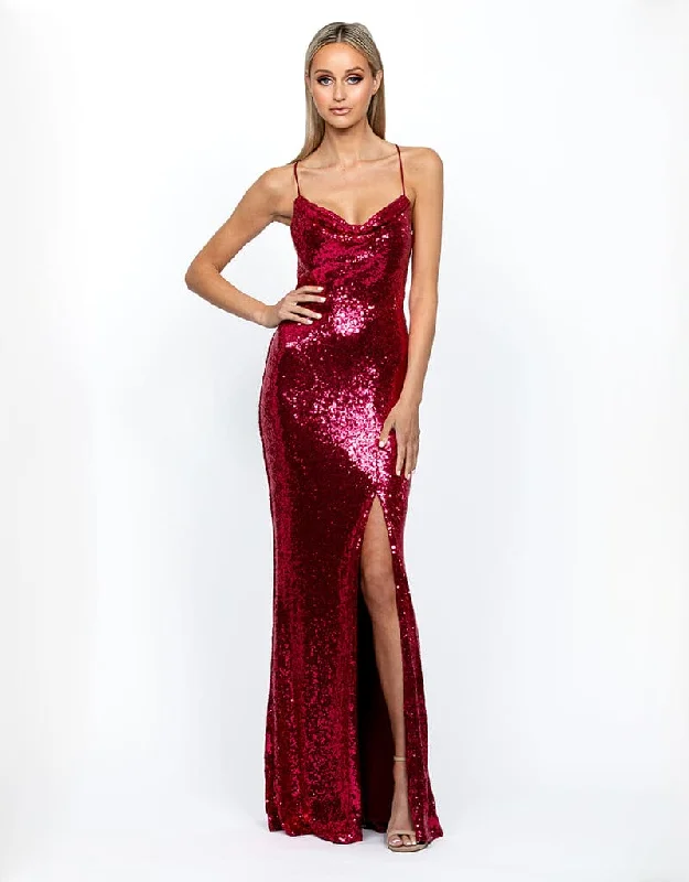 STEPHANIE COWL DRAPED SEQUIN GOWN B34D15LSE