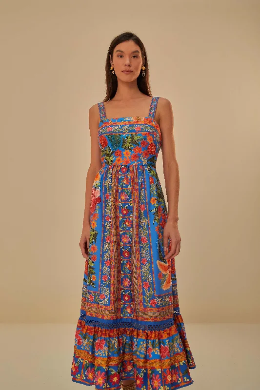 Stiched Garden Blue Maxi Dress